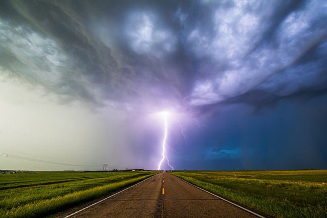 Lightning Strike in the Middle of the Road